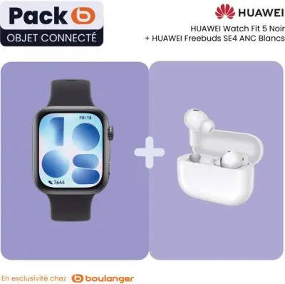 Montre connectée HUAWEI Pack Watch FIT 5 noir+Freebuds SE 4 Montre connectée HUAWEI Pack Watch FIT 5 noir+Freebuds SE 4