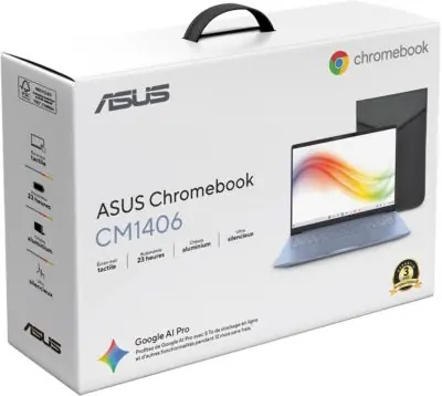 Chromebook ASUS CM1406 Bleu Iridescent 14"Tactile MediaTek 8 Go RAM DDR5 eMMC 128Go Google AI Pro housse incluse Chromebook ASUS CM1406 Bleu Iridescent 14"Tactile MediaTek 8 Go RAM DDR5 eMMC 128Go Google AI Pro housse incluse